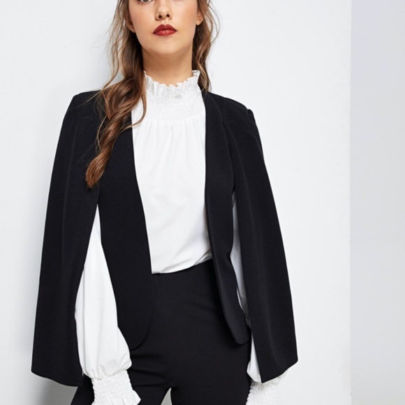 Black blazer cape open sleeve Minimalist jacket - Picture 2 of 6